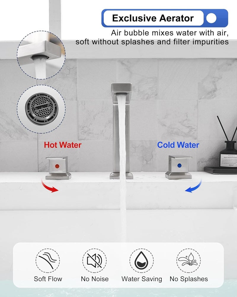 HEYMYTAP High Flow Roman Bathtub Faucet Set 2 Handle, Brushed Nickel Tub Faucet Solid Brass Bathtub Faucets Deck Mount Tub Faucet with 23.6 Inch Hose Non Drip - Image 4
